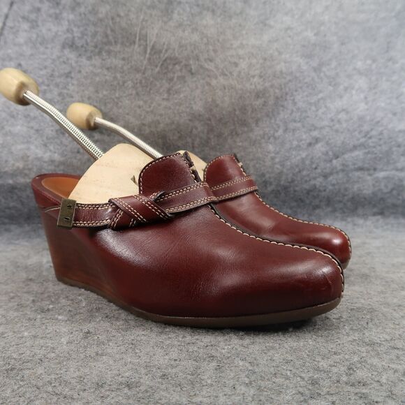 Cole Haan Shoes Womens 8 Mule Wedge Slip On Leather Fashion Comfort Buckle Brown - Picture 1 of 16